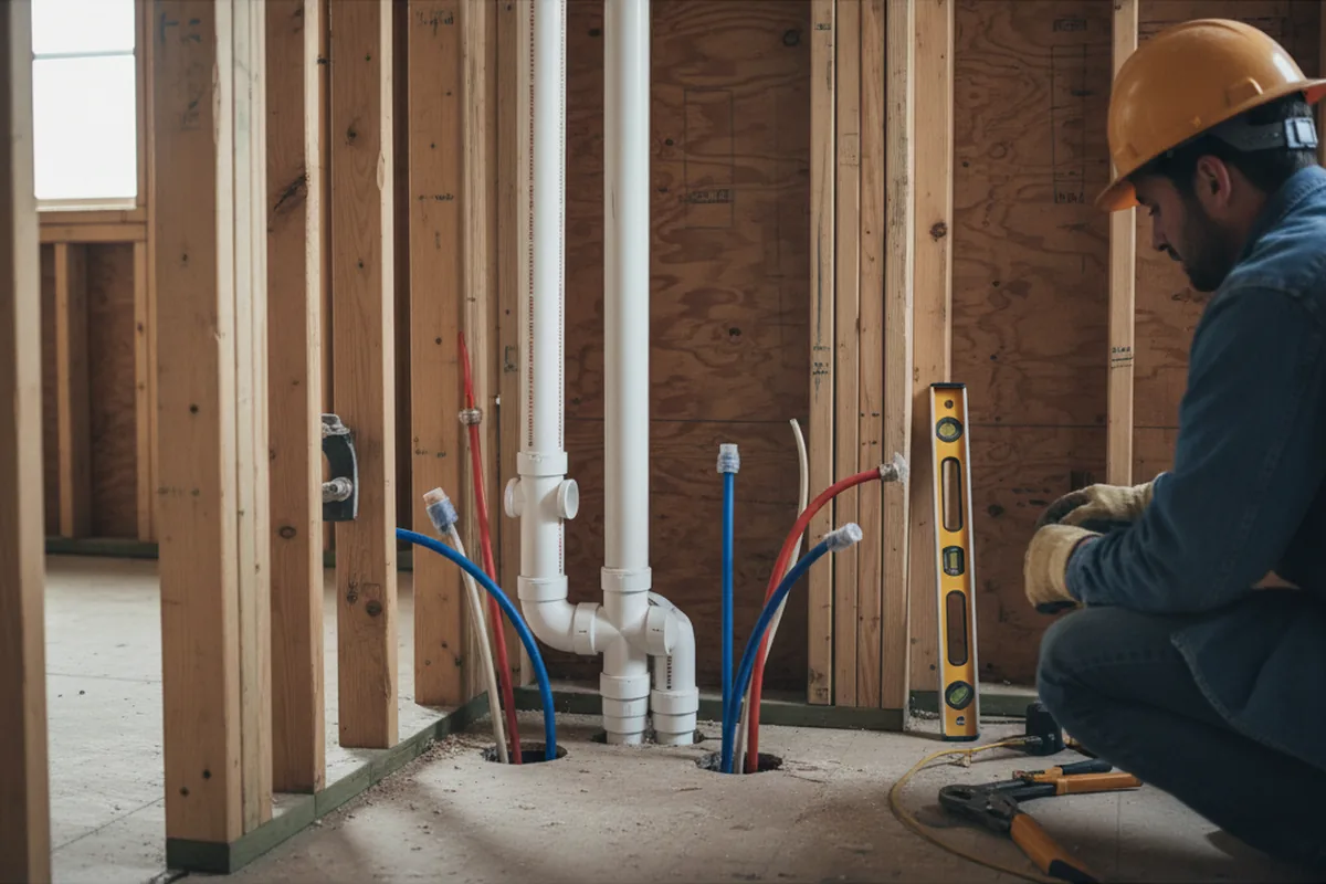 Drain and supply rough-in during Sump Pump Repair in Slaughters